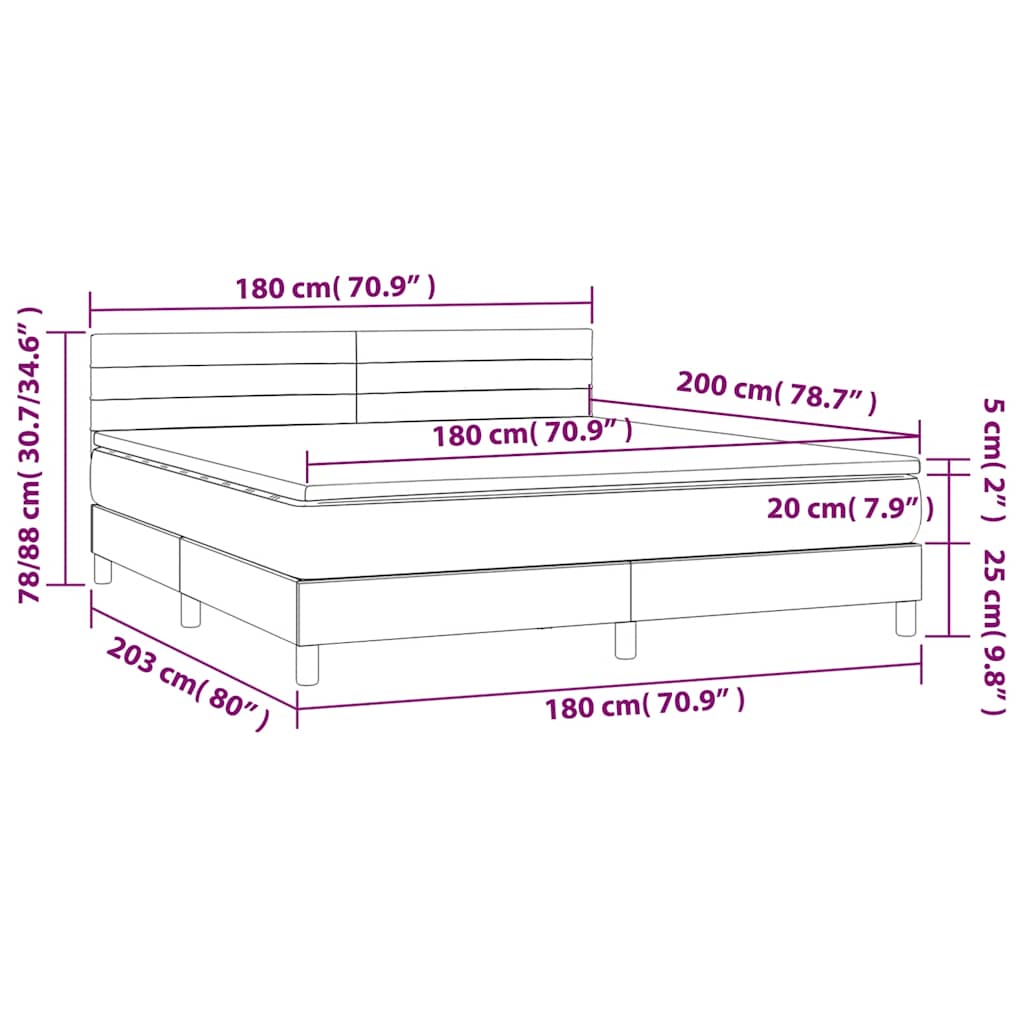 vidaXL Κρεβάτι Boxspring με Στρώμα & LED Σκ. Πράσινο 180x200εκ Βελούδο