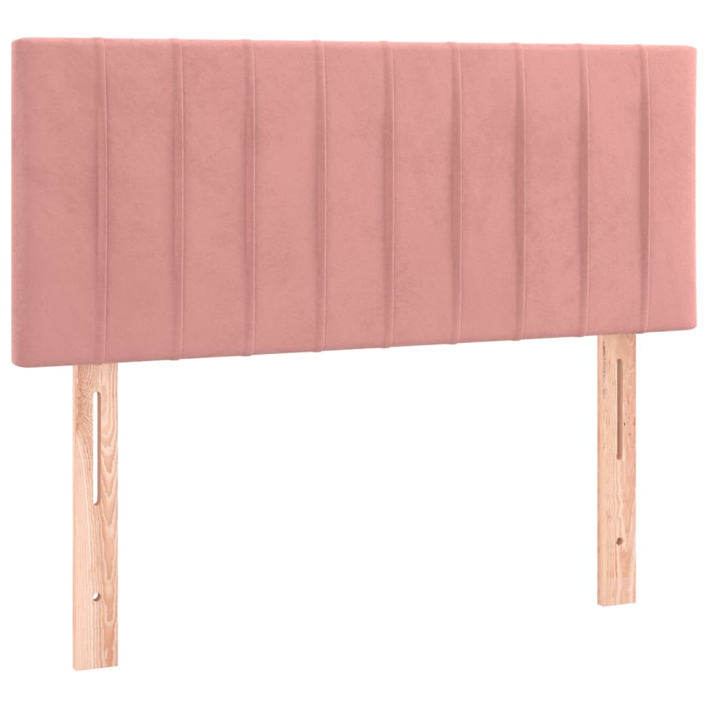 vidaXL Κρεβάτι Boxspring με Στρώμα & LED Ροζ 90x200 εκ. Βελούδινο