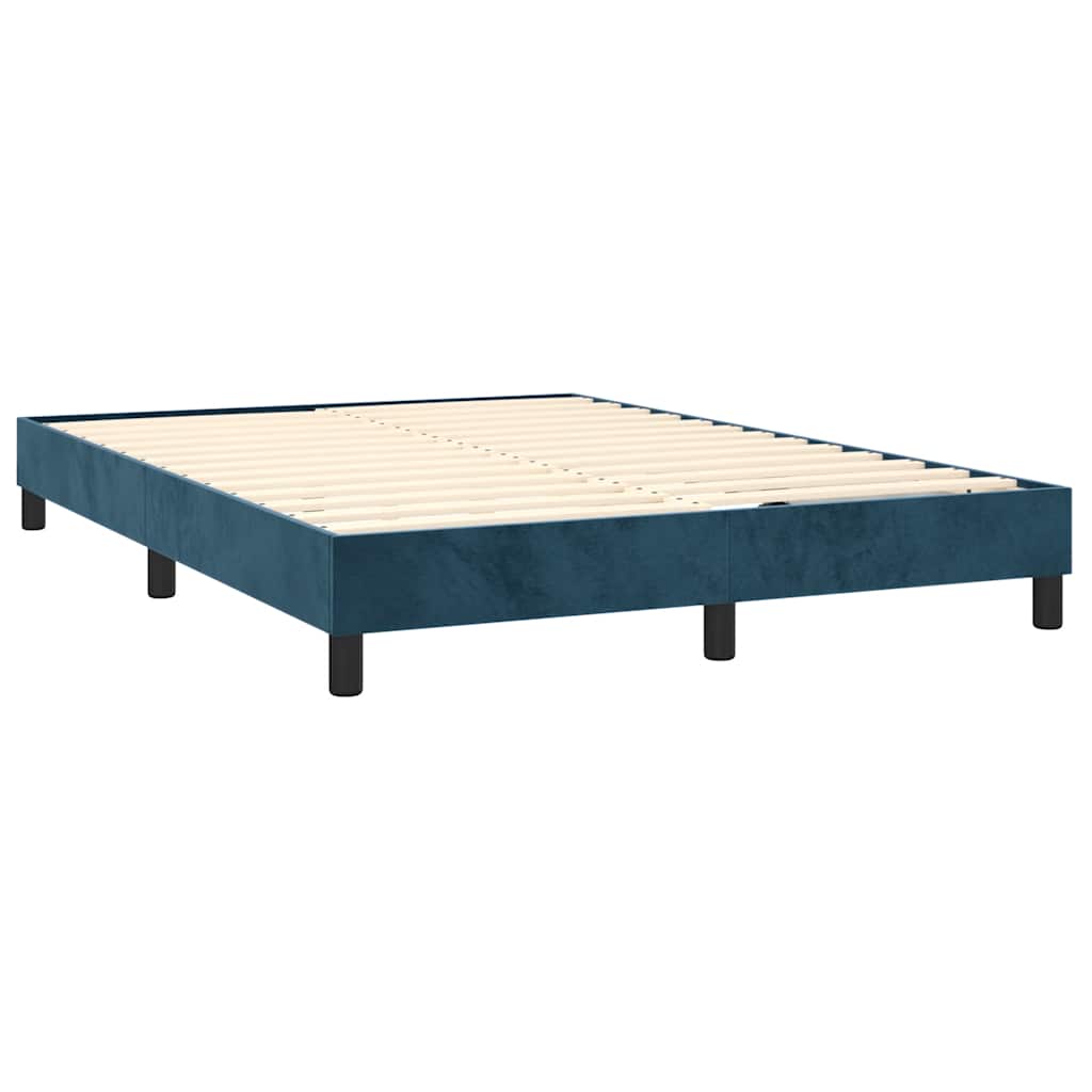 vidaXL Κρεβάτι Boxspring με Στρώμα & LED Σκ. Μπλε 140x190εκ. Βελούδινο
