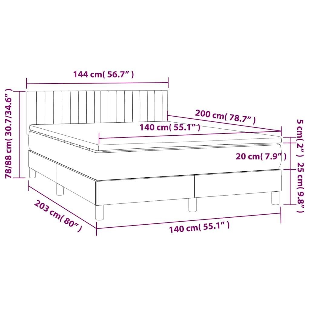 vidaXL Κρεβάτι Boxspring με Στρώμα & LED Σκ. Μπλε 140x200εκ. Βελούδινο
