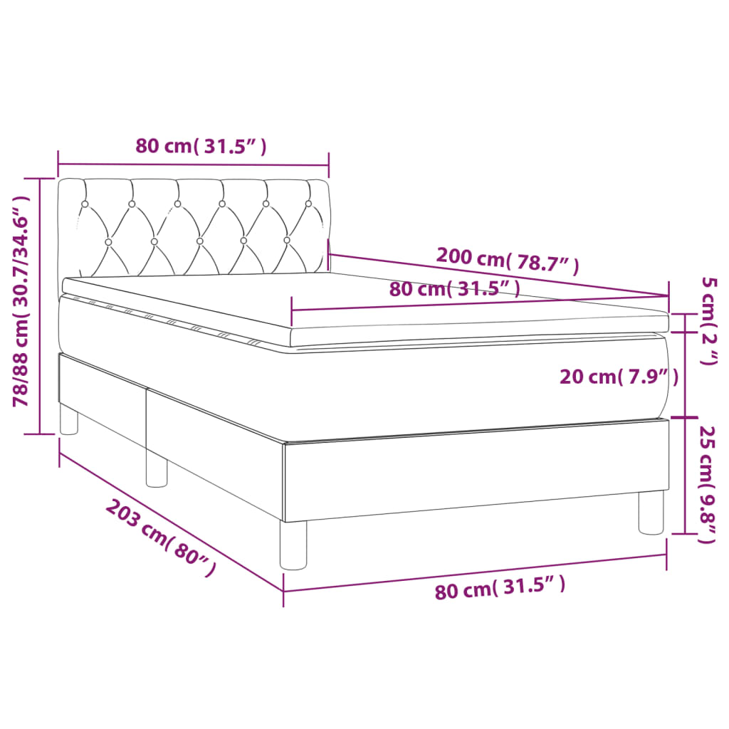vidaXL Κρεβάτι Boxspring με Στρώμα & LED Ροζ 80 x 200 εκ. Βελούδινο