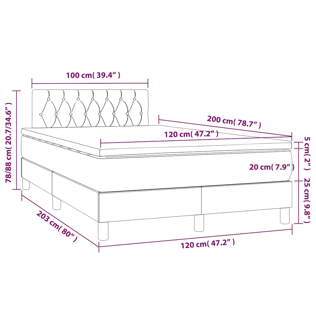 vidaXL Κρεβάτι Boxspring με Στρώμα & LED Σκ. Πράσινο 120x200εκ Βελούδο