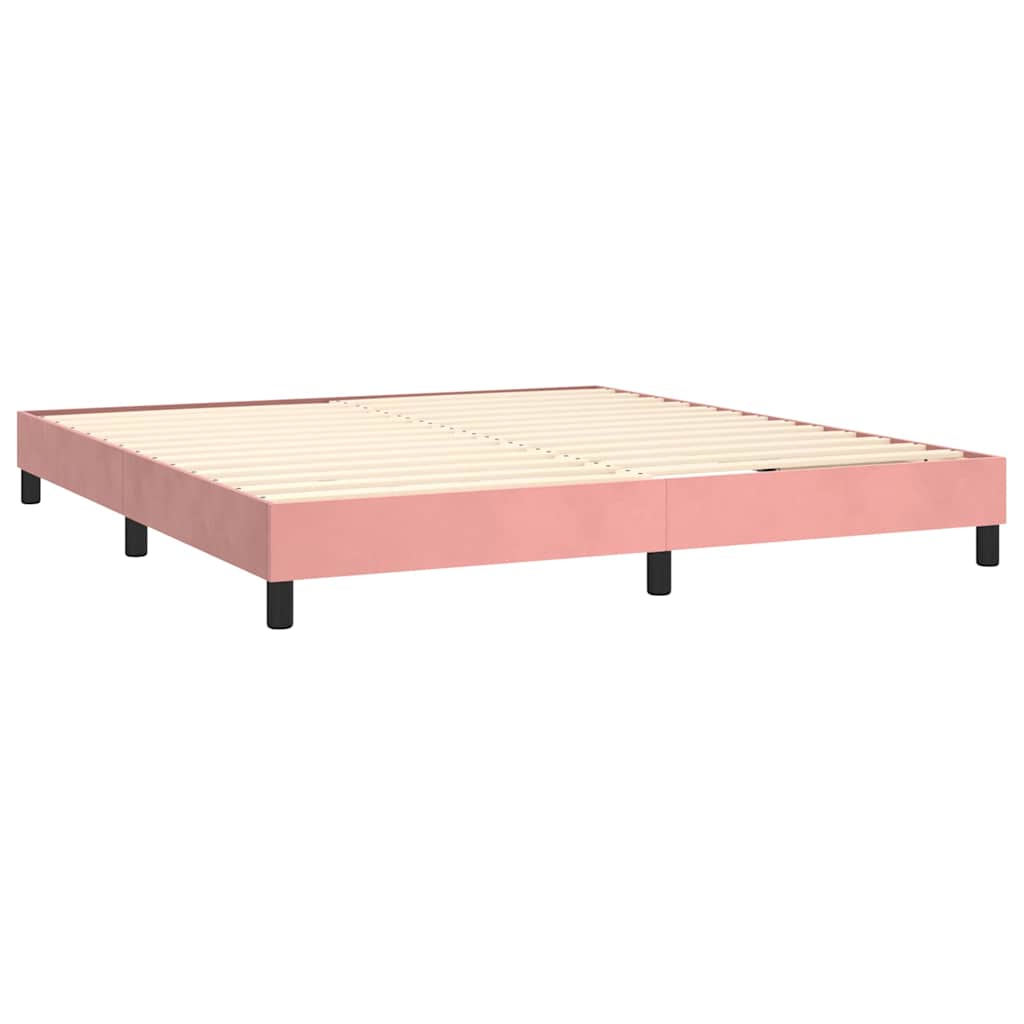 vidaXL Κρεβάτι Boxspring με Στρώμα & LED Ροζ 160x200 εκ. Βελούδινο