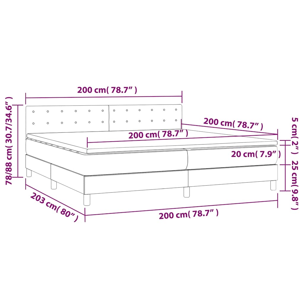 vidaXL Κρεβάτι Boxspring με Στρώμα & LED Σκ. Πράσινο 200x200εκ Βελούδο
