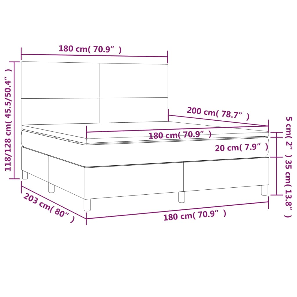 vidaXL Κρεβάτι Boxspring με Στρώμα & LED Taupe 180x200 εκ. Υφασμάτινο