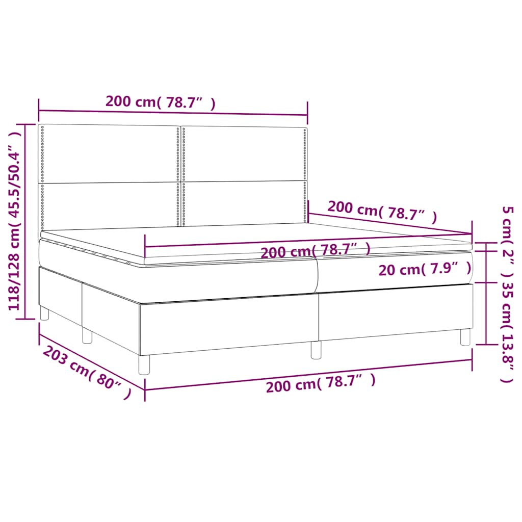 vidaXL Κρεβάτι Boxspring με Στρώμα & LED Μαύρο 200x200 εκ. Υφασμάτινο