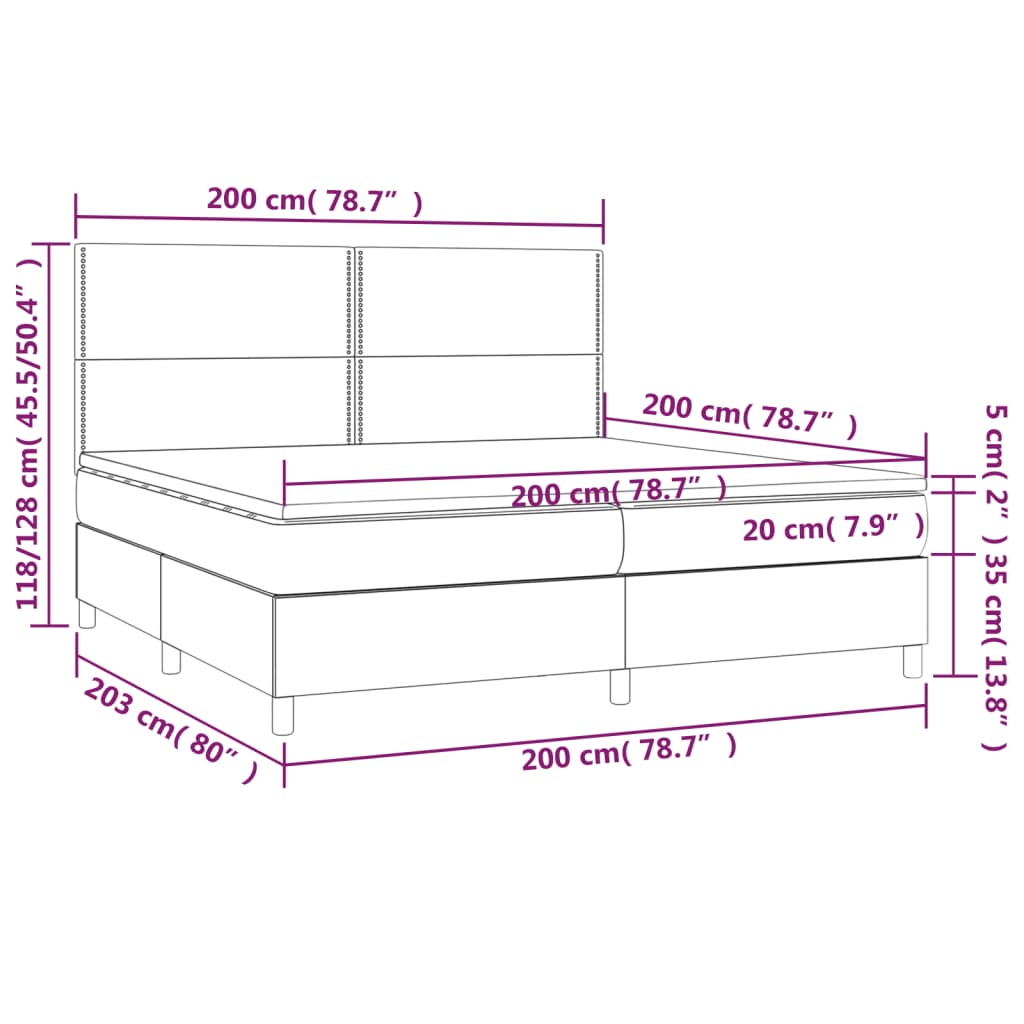 vidaXL Κρεβάτι Boxspring με Στρώμα & LED Taupe 200x200 εκ. Υφασμάτινο