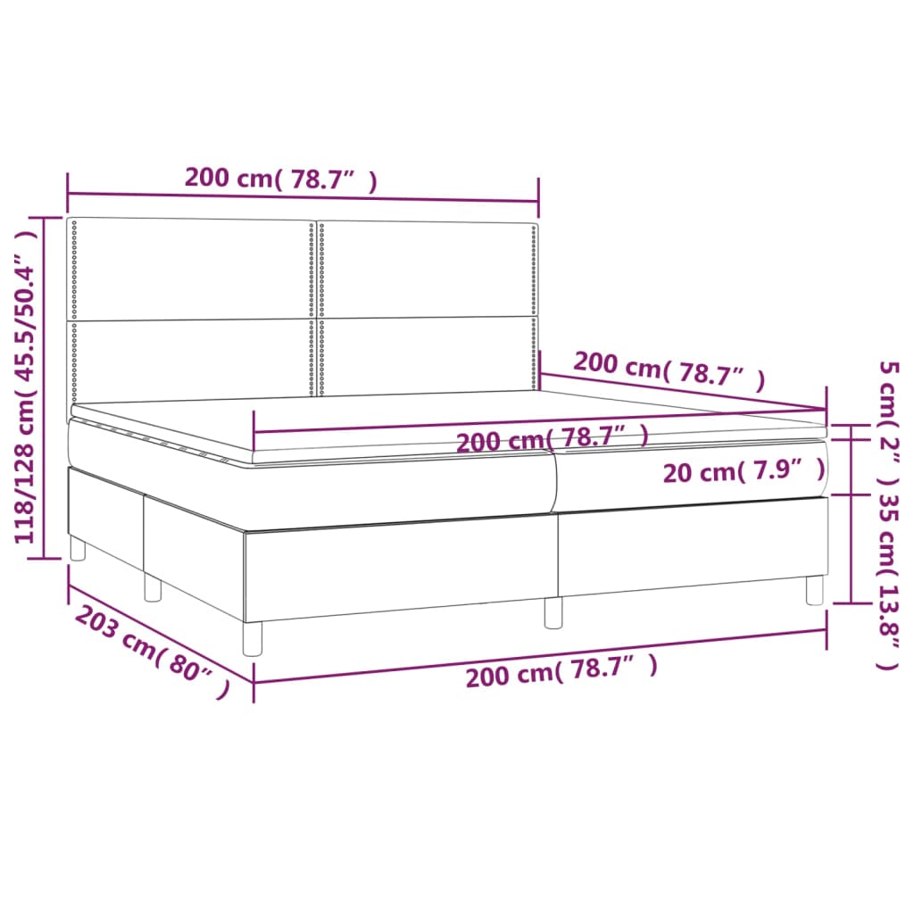 vidaXL Κρεβάτι Boxspring με Στρώμα & LED Μπλε 200x200 εκ. Υφασμάτινο