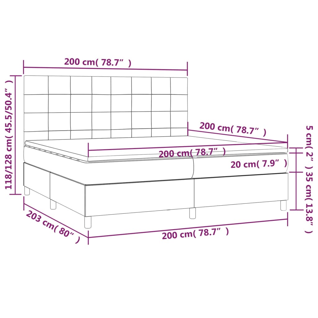 vidaXL Κρεβάτι Boxspring με Στρώμα & LED Taupe 200x200 εκ. Υφασμάτινο