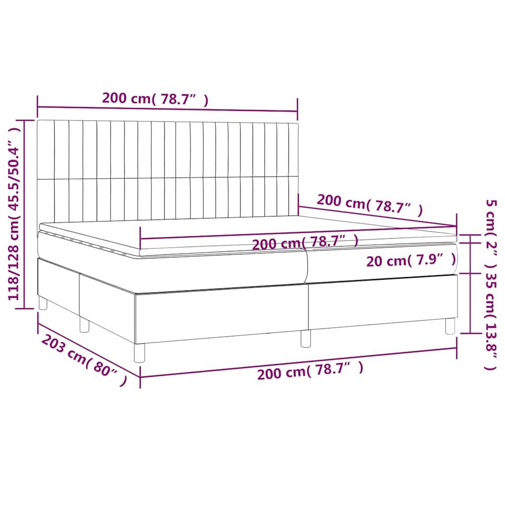 vidaXL Κρεβάτι Boxspring με Στρώμα & LED Μαύρο 200x200 εκ. Υφασμάτινο