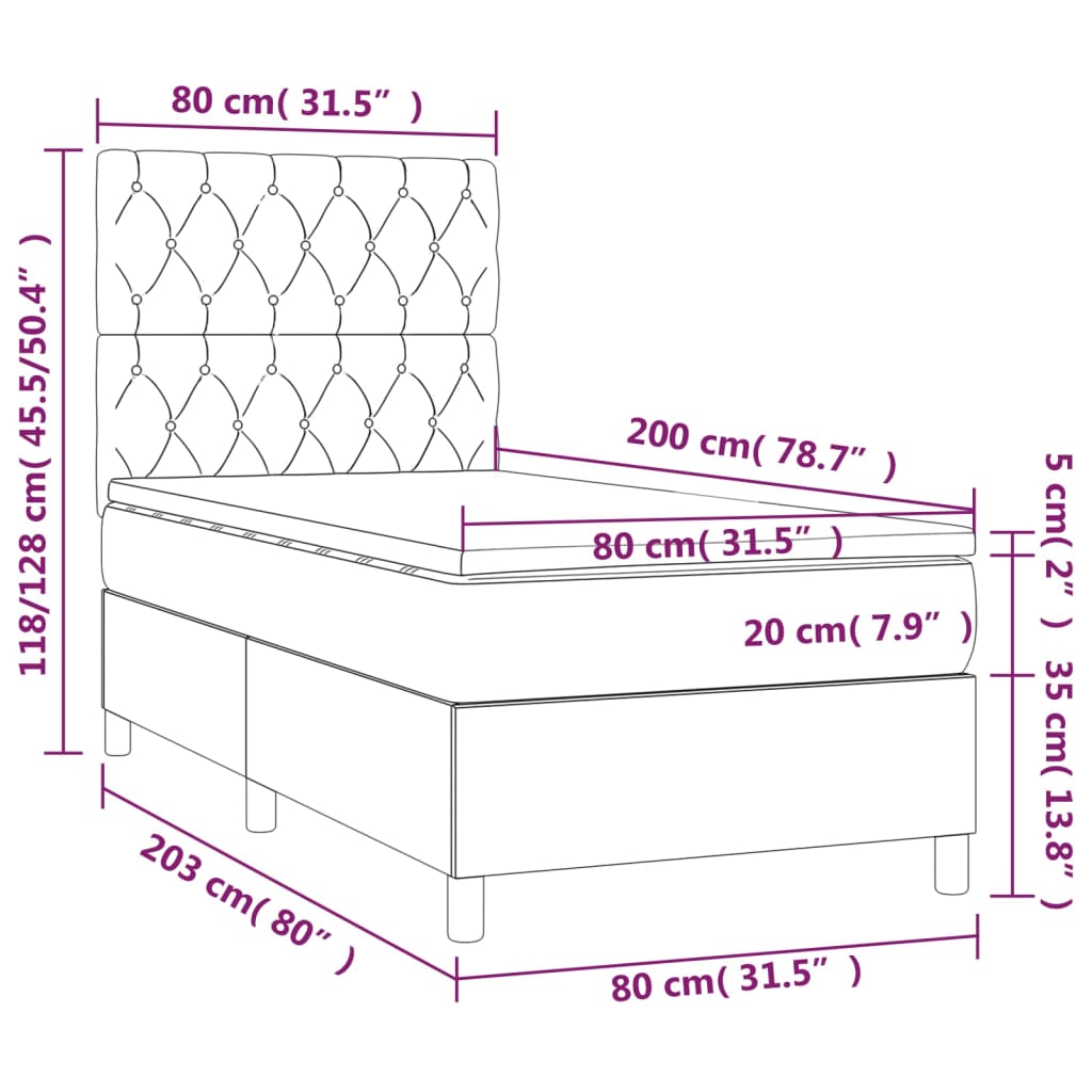 vidaXL Κρεβάτι Boxspring με Στρώμα & LED Σκ.Καφέ 80x200 εκ. Υφασμάτινο
