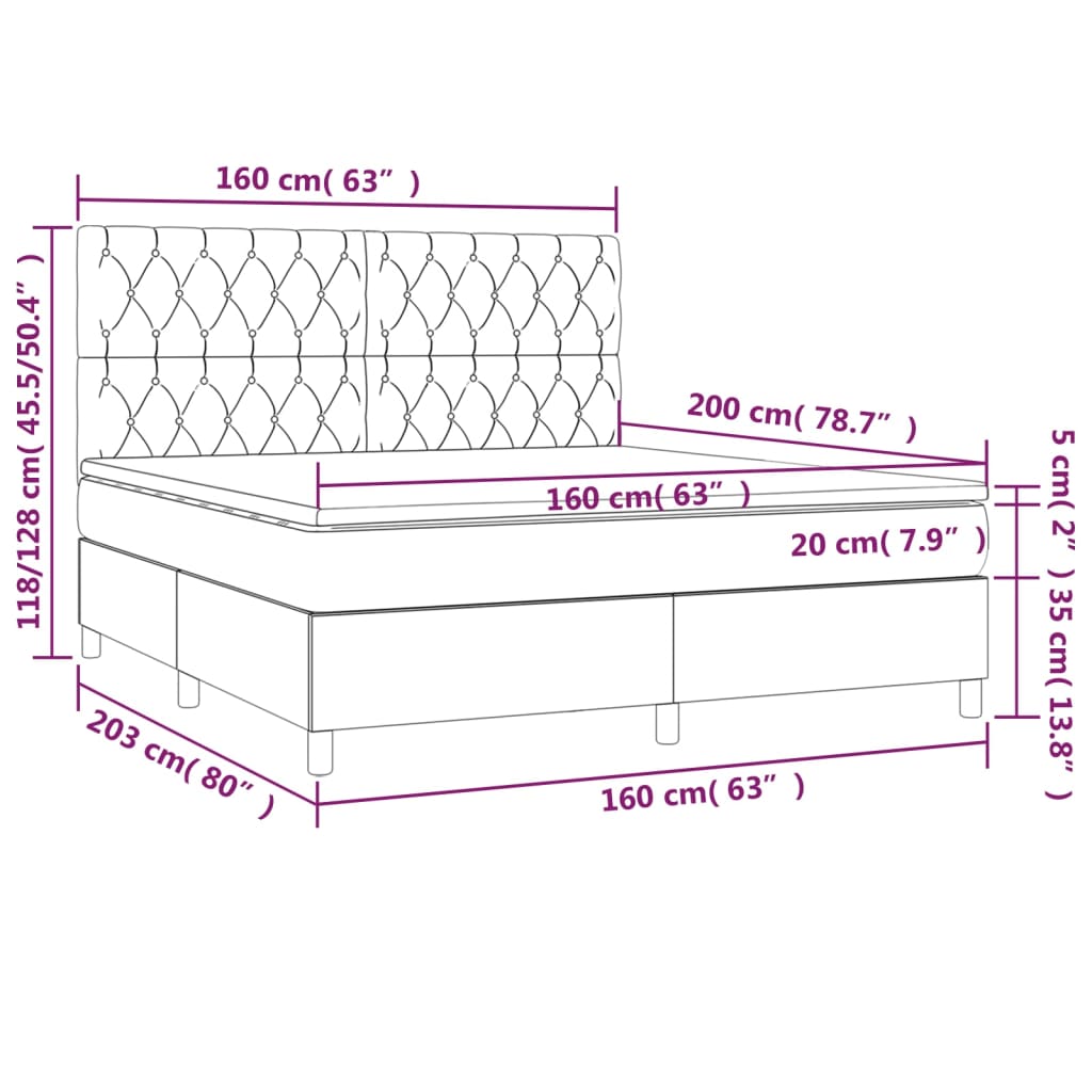 vidaXL Κρεβάτι Boxspring με Στρώμα & LED Μπλε 160x200 εκ. Υφασμάτινο