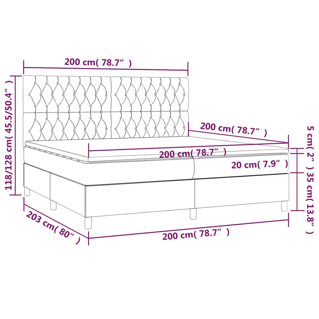 vidaXL Κρεβάτι Boxspring με Στρώμα & LED Μαύρο 200x200 εκ. Υφασμάτινο