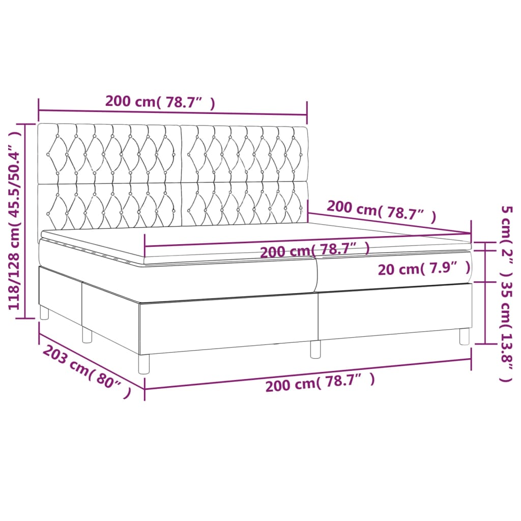 vidaXL Κρεβάτι Boxspring με Στρώμα & LED Μπλε 200x200 εκ. Υφασμάτινο