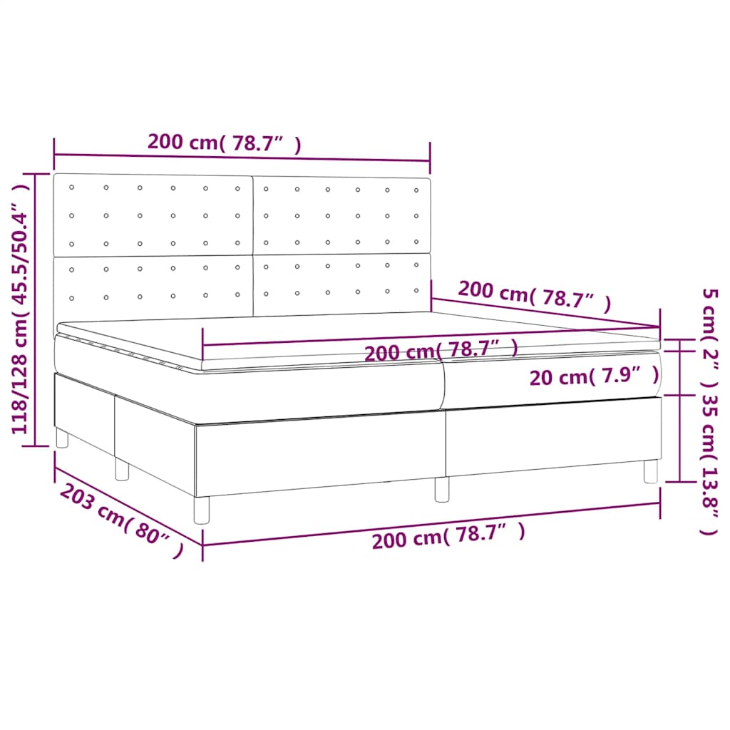 vidaXL Κρεβάτι Boxspring με Στρώμα & LED Μαύρο 200x200 εκ. Υφασμάτινο