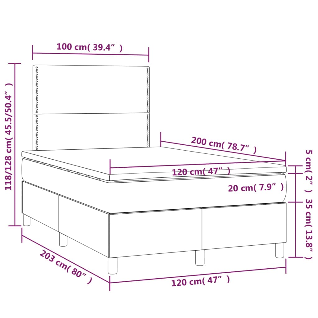 vidaXL Κρεβάτι Boxspring με Στρώμα & LED Σκ.Καφέ 120x200 εκ Υφασμάτινο