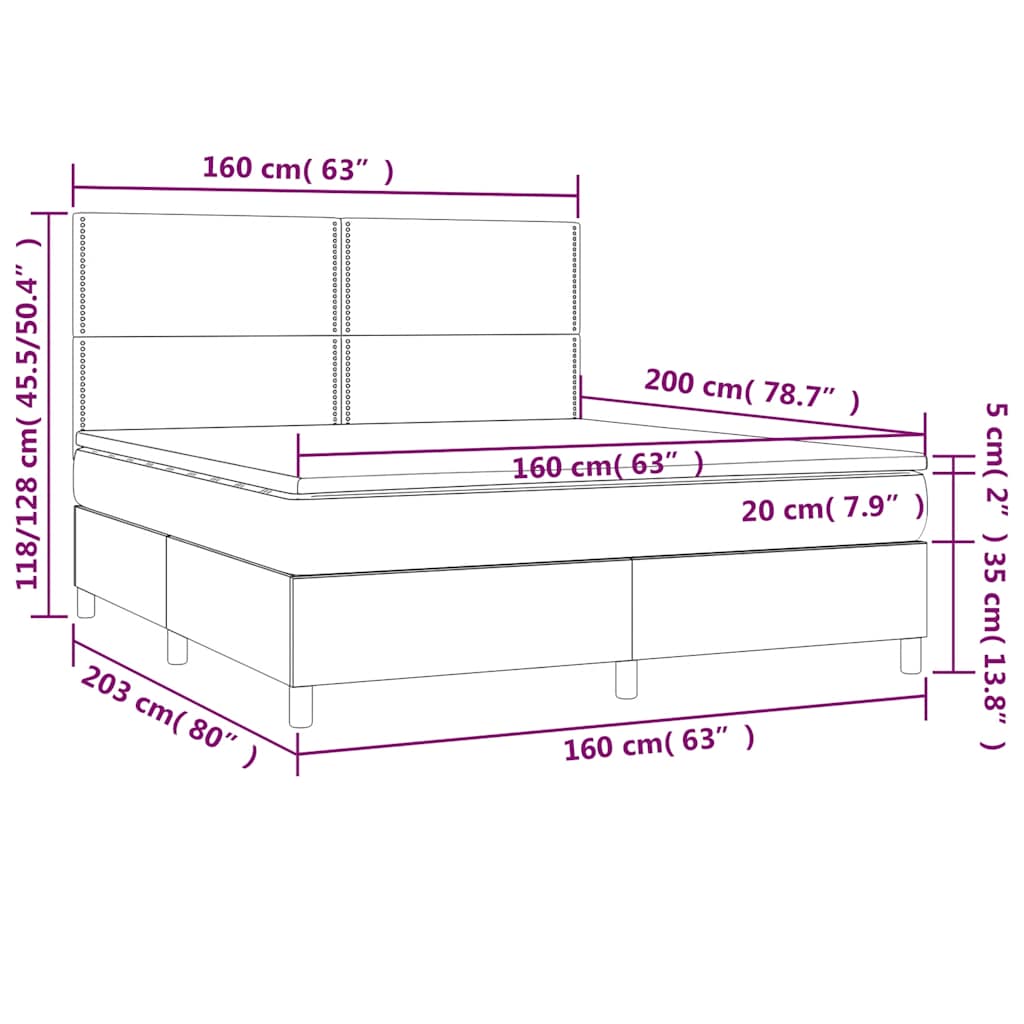 vidaXL Κρεβάτι Boxspring με Στρώμα & LED Μαύρο 160x200 εκ. Υφασμάτινο