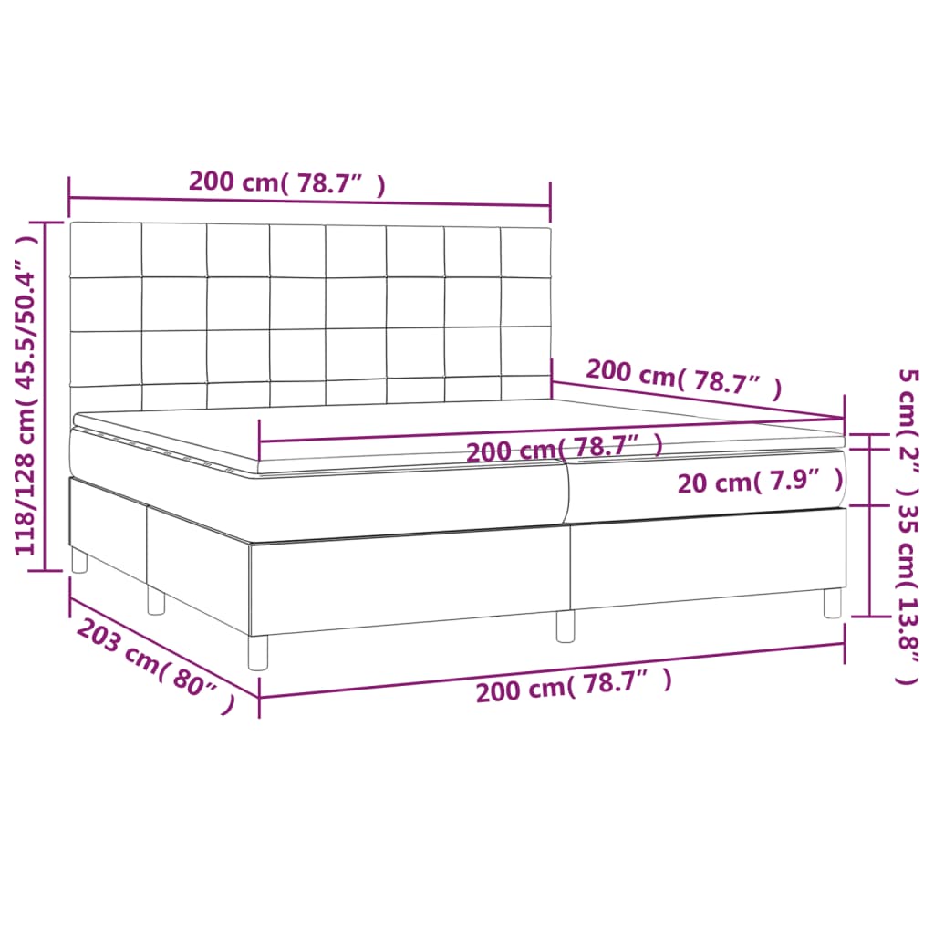 vidaXL Κρεβάτι Boxspring με Στρώμα & LED Μπλε 200x200 εκ. Υφασμάτινο