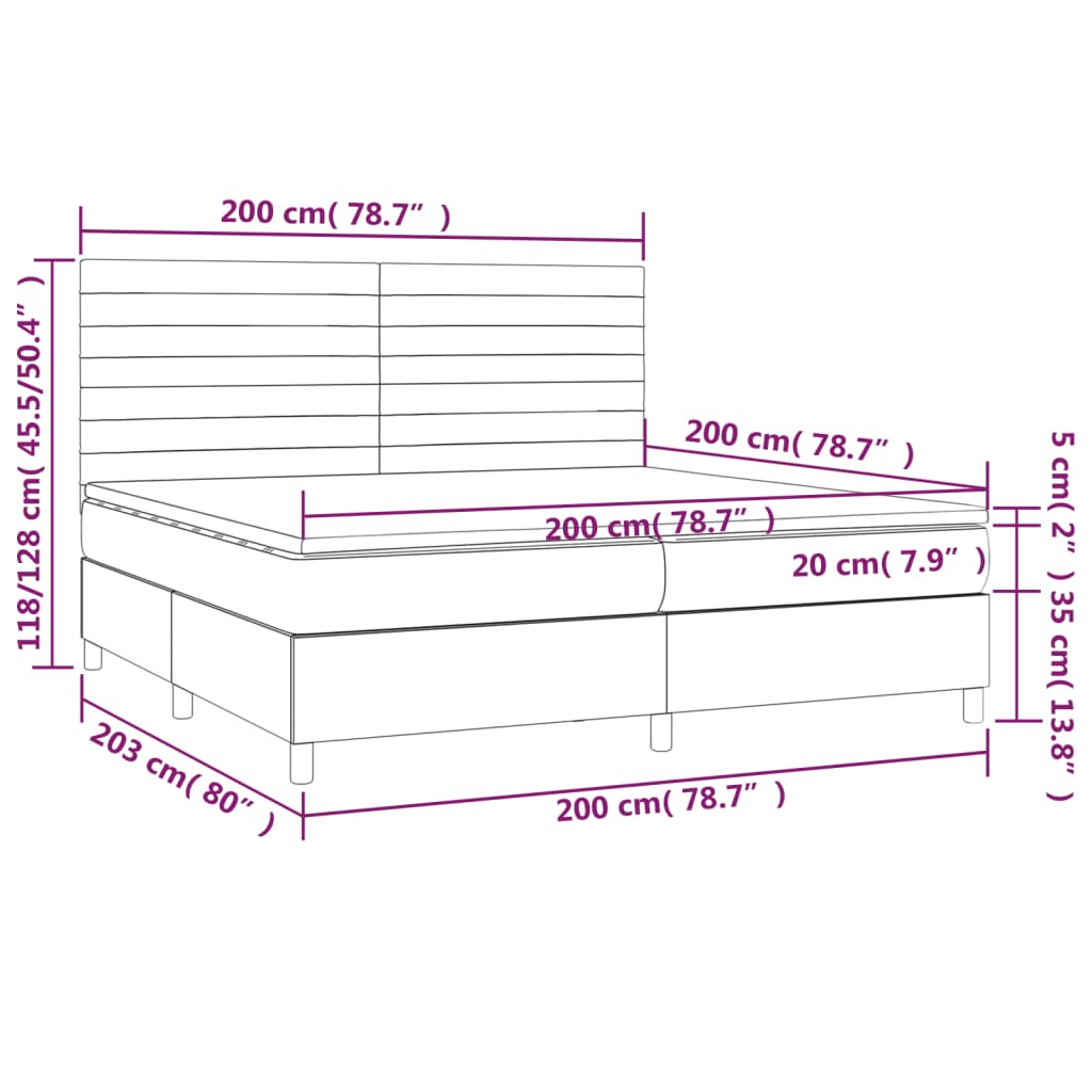 vidaXL Κρεβάτι Boxspring με Στρώμα & LED Taupe 200x200 εκ. Υφασμάτινο