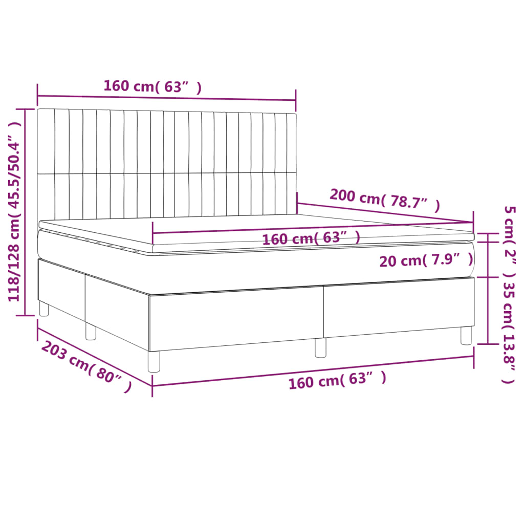 vidaXL Κρεβάτι Boxspring με Στρώμα & LED Μπλε 160x200 εκ. Υφασμάτινο