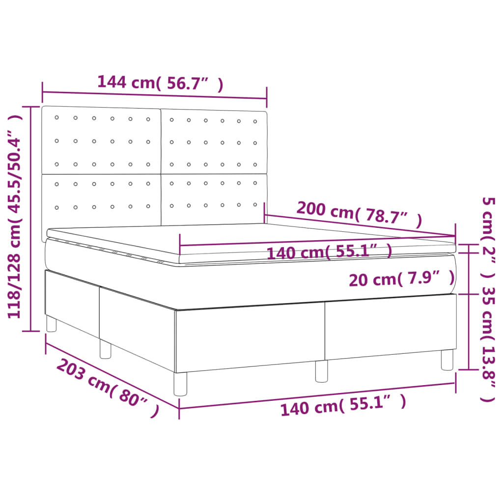 vidaXL Κρεβάτι Boxspring με Στρώμα & LED Μπλε 140x200 εκ. Υφασμάτινο