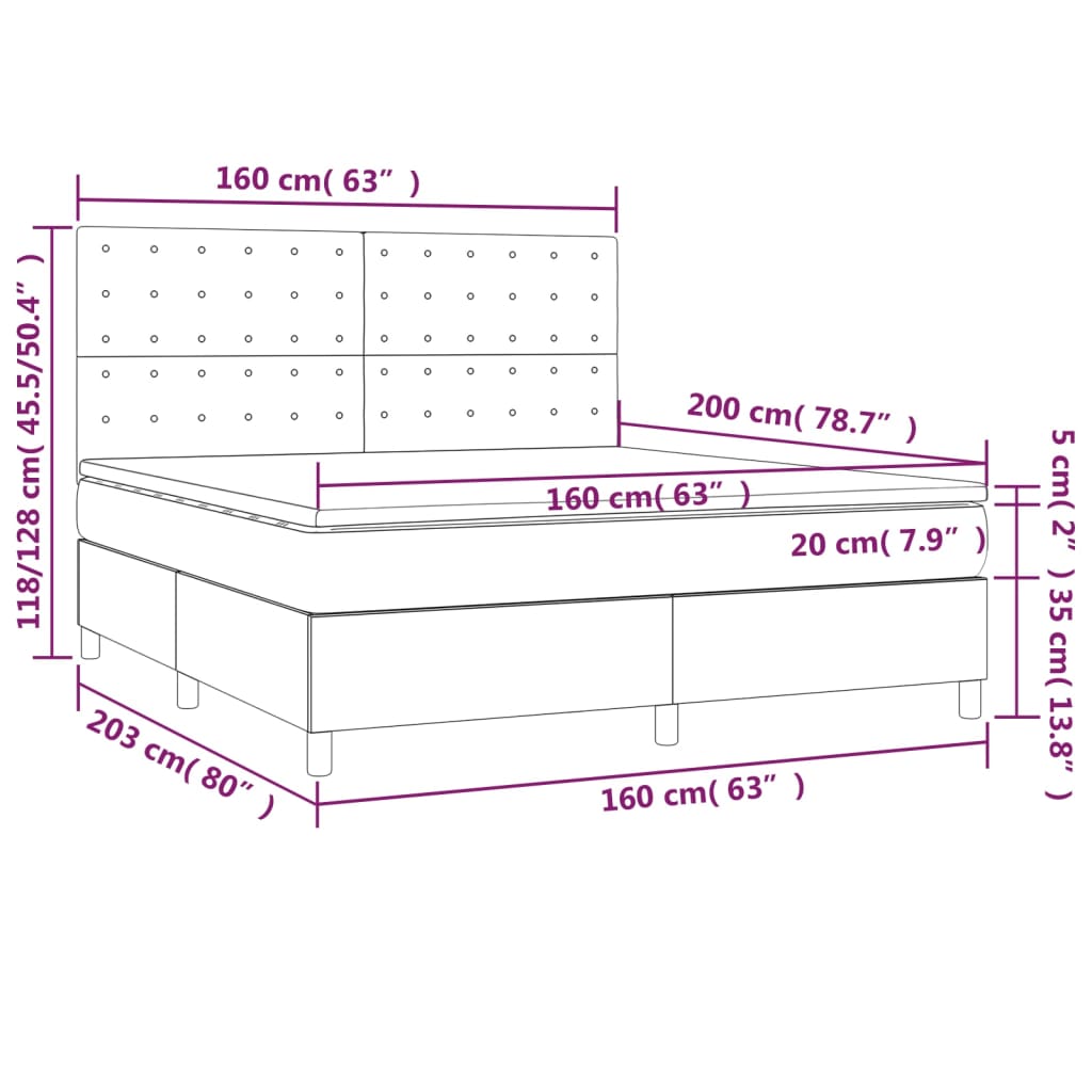 vidaXL Κρεβάτι Boxspring με Στρώμα & LED Μπλε 160x200 εκ. Υφασμάτινο