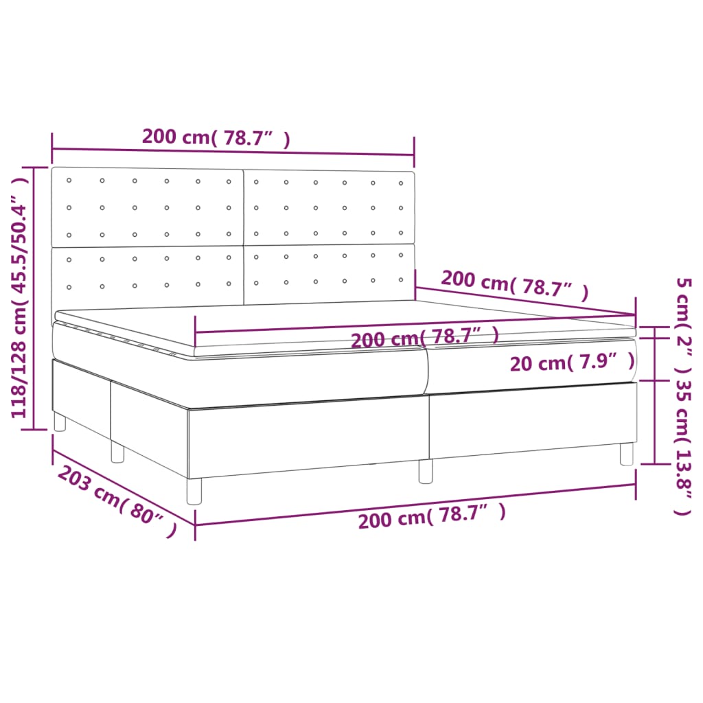 vidaXL Κρεβάτι Boxspring με Στρώμα & LED Taupe 200x200 εκ. Υφασμάτινο