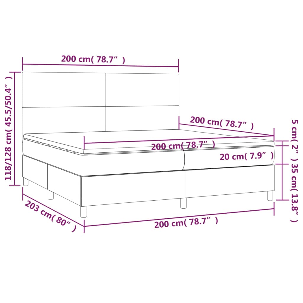 vidaXL Κρεβάτι Boxspring με Στρώμα & LED Μαύρο 200x200 εκ. Συνθ. Δέρμα