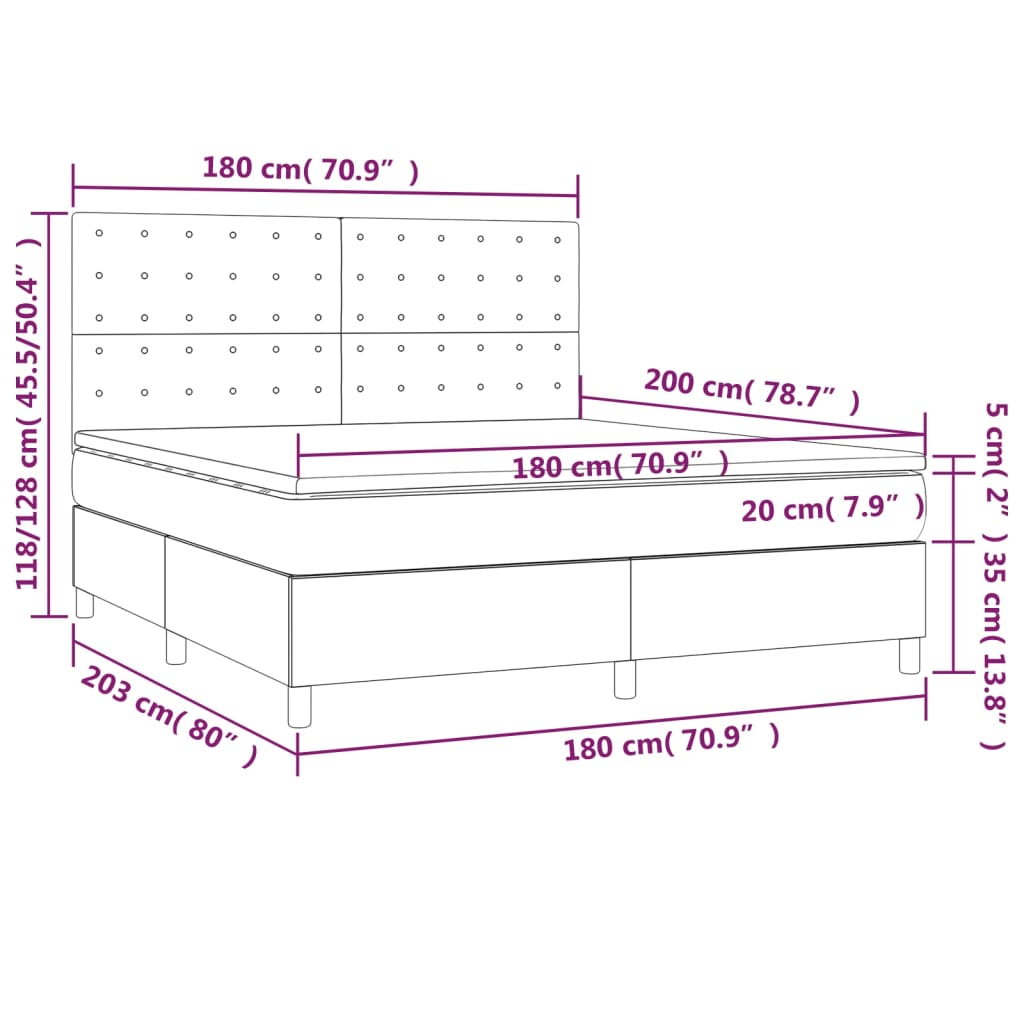 vidaXL Κρεβάτι Boxspring με Στρώμα & LED Λευκό 180x200 εκ. Συνθ. Δέρμα