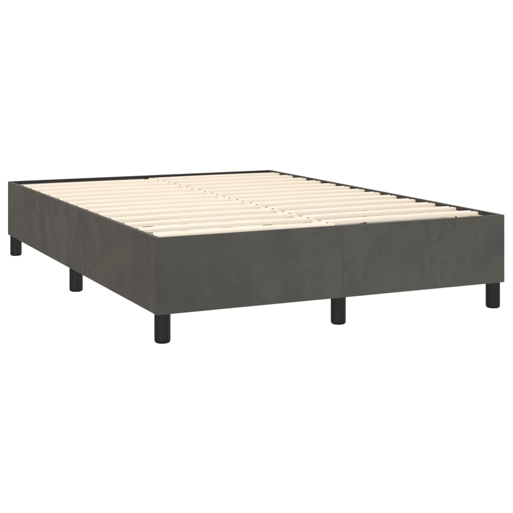 vidaXL Κρεβάτι Boxspring με Στρώμα & LED Σκ. Γκρι 140x190εκ. Βελούδινο