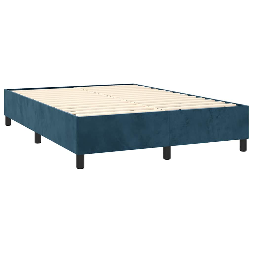 vidaXL Κρεβάτι Boxspring με Στρώμα & LED Σκ. Μπλε 140x200εκ. Βελούδινο