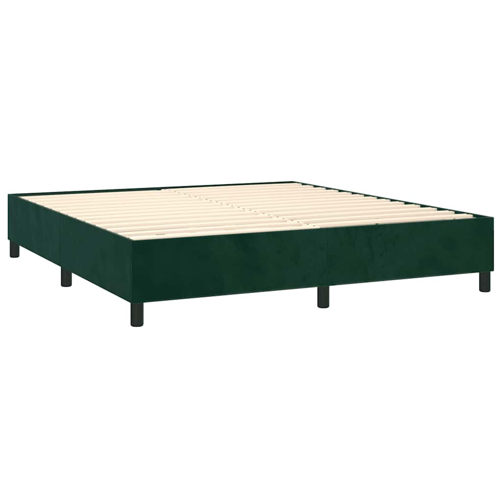 vidaXL Κρεβάτι Boxspring με Στρώμα & LED Σκ. Πράσινο 180x200εκ Βελούδο