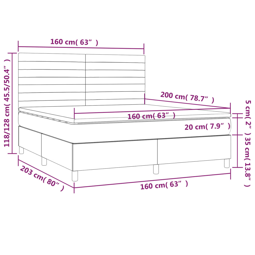 vidaXL Κρεβάτι Boxspring με Στρώμα & LED Ροζ 160x200 εκ. Βελούδινο