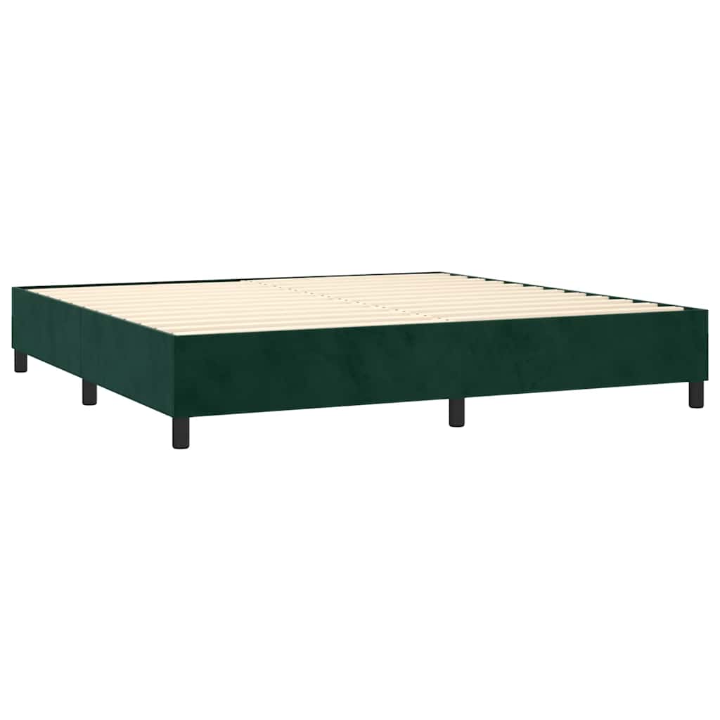 vidaXL Κρεβάτι Boxspring με Στρώμα & LED Σκ. Πράσινο 200x200εκ Βελούδο