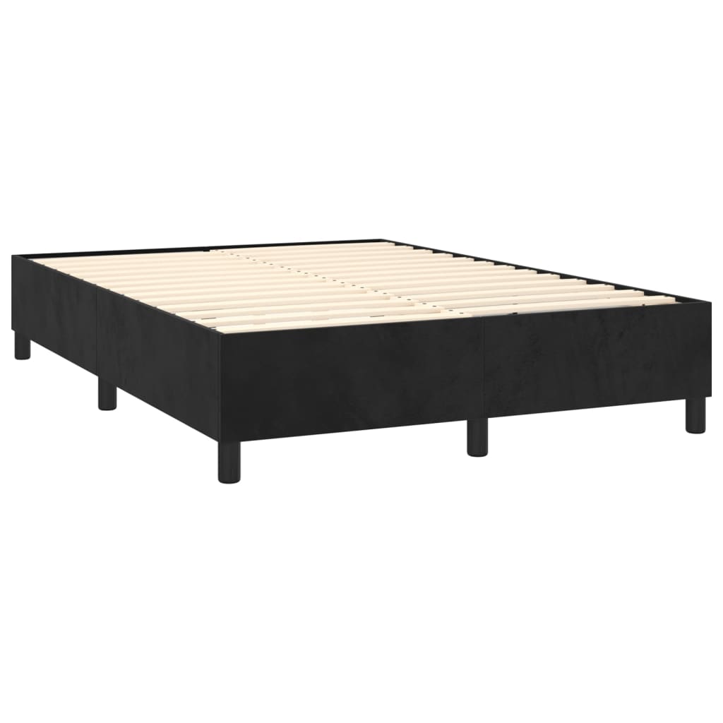 vidaXL Κρεβάτι Boxspring με Στρώμα & LED Μαύρο 140x200 εκ. Βελούδινο