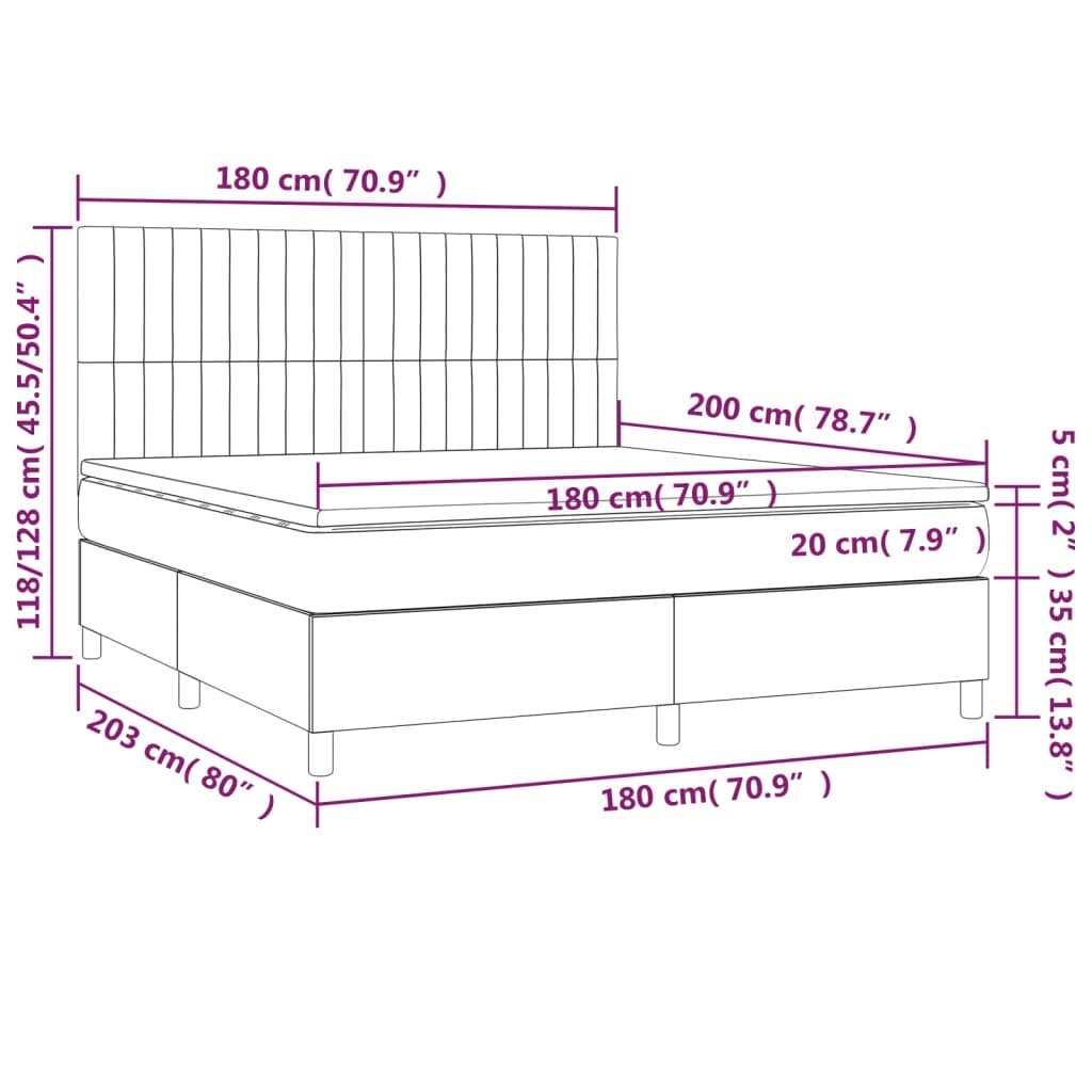 vidaXL Κρεβάτι Boxspring με Στρώμα & LED Ροζ 180x200 εκ. Βελούδινο