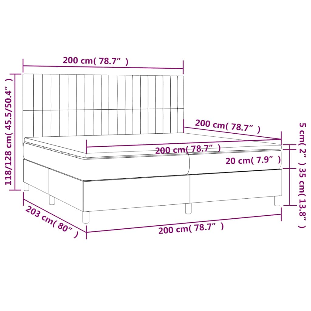 vidaXL Κρεβάτι Boxspring με Στρώμα & LED Σκ. Μπλε 200x200εκ. Βελούδινο