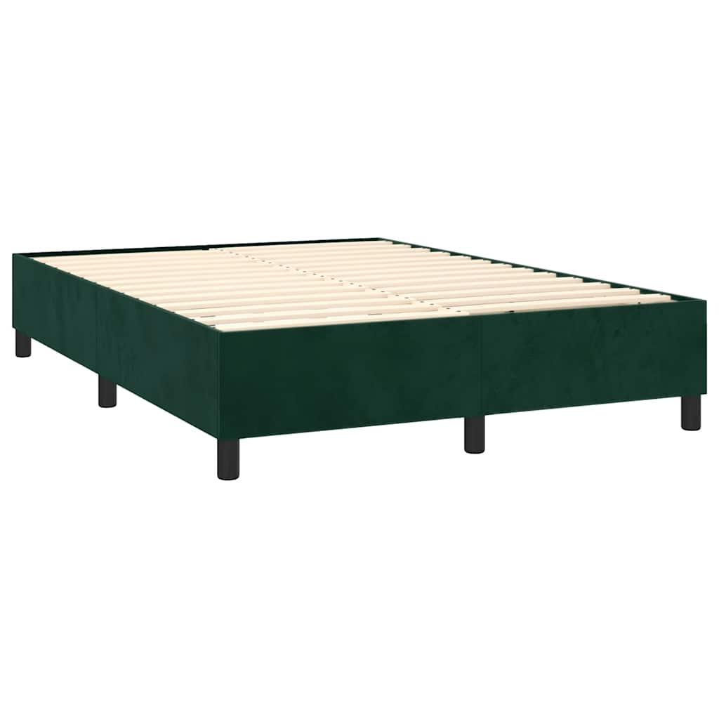 vidaXL Κρεβάτι Boxspring με Στρώμα & LED Σκ. Πράσινο 140x200εκ Βελούδο