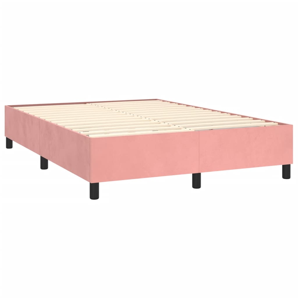 vidaXL Κρεβάτι Boxspring με Στρώμα & LED Ροζ 140x190 εκ. Βελούδινο