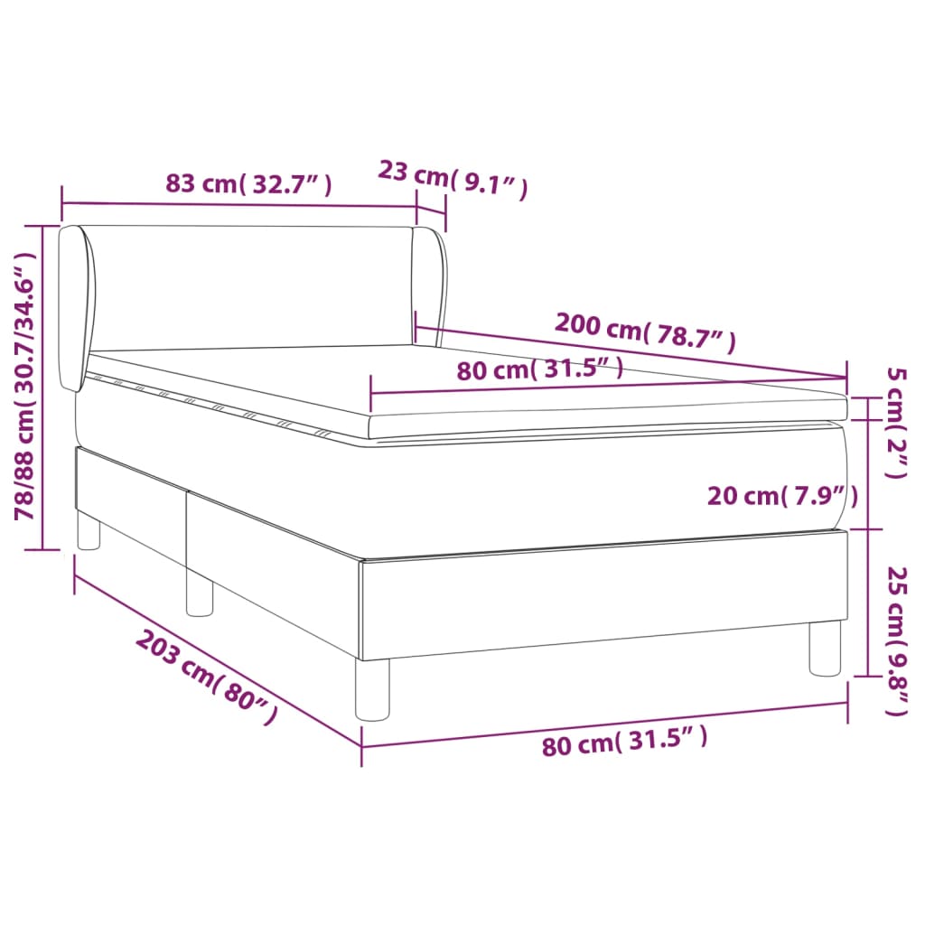 vidaXL Κρεβάτι Boxspring με Στρώμα Κρεμ 80 x 200 εκ. Υφασμάτινο