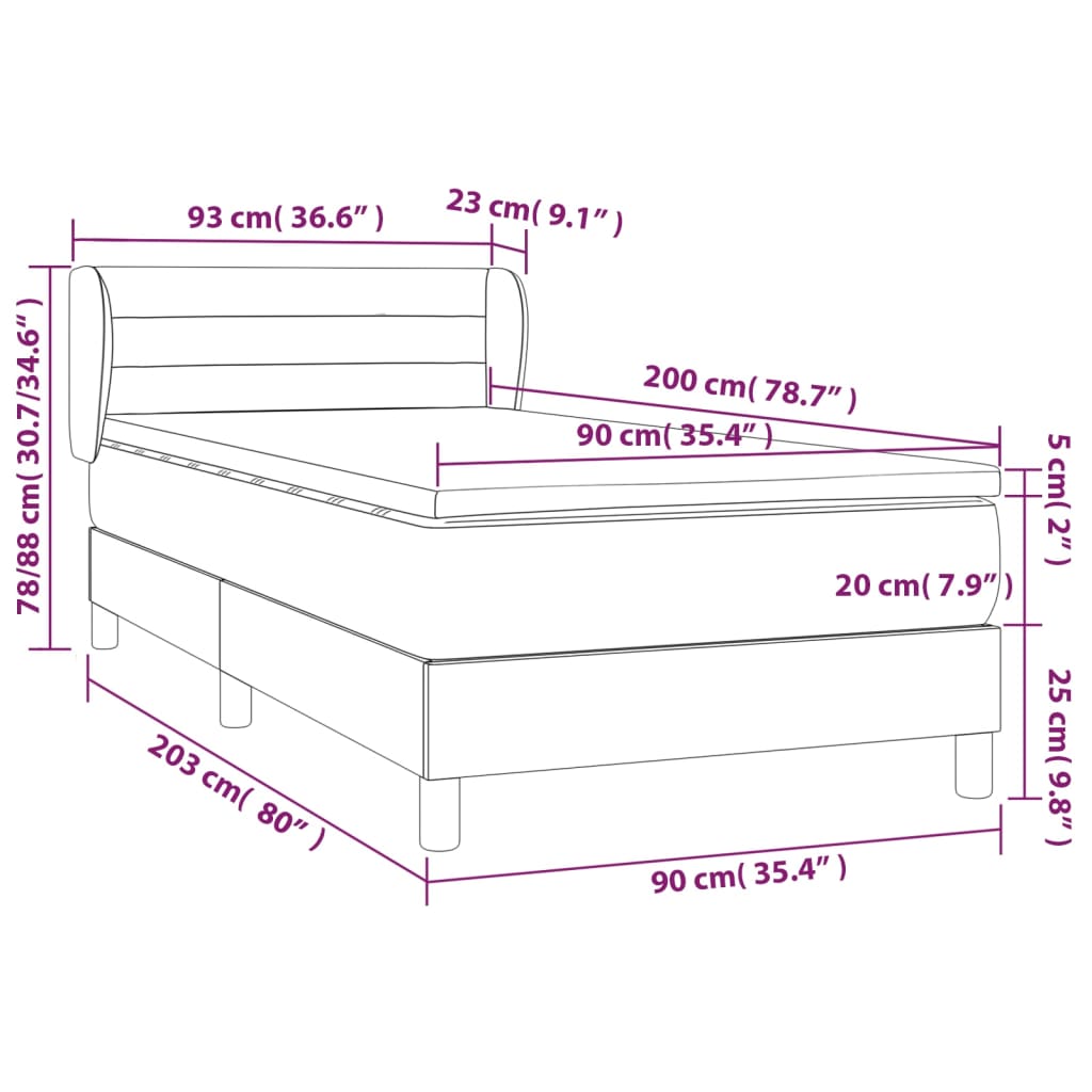 vidaXL Κρεβάτι Boxspring με Στρώμα Σκούρο Καφέ 90x200 εκ. Υφασμάτινο