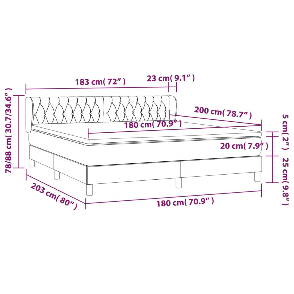 vidaXL Κρεβάτι Boxspring με Στρώμα Σκούρο Καφέ 180x200 εκ Υφασμάτινο