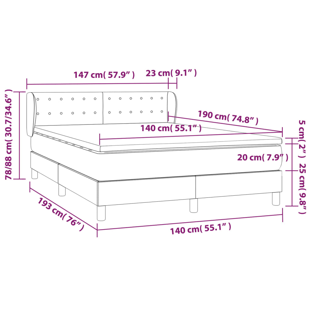 vidaXL Κρεβάτι Boxspring με Στρώμα Κρεμ 140x190 εκ. Υφασμάτινο