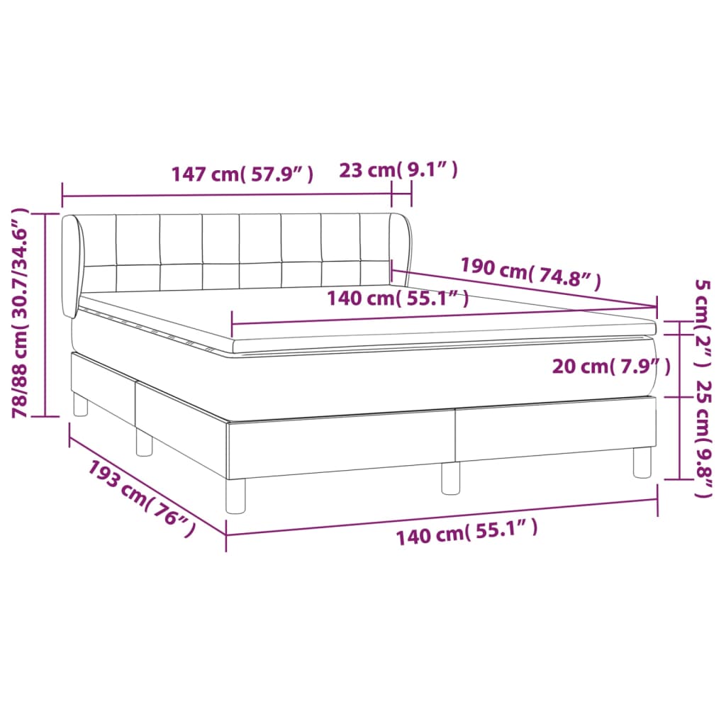 vidaXL Κρεβάτι Boxspring με Στρώμα Taupe 140x190 εκ. Υφασμάτινο