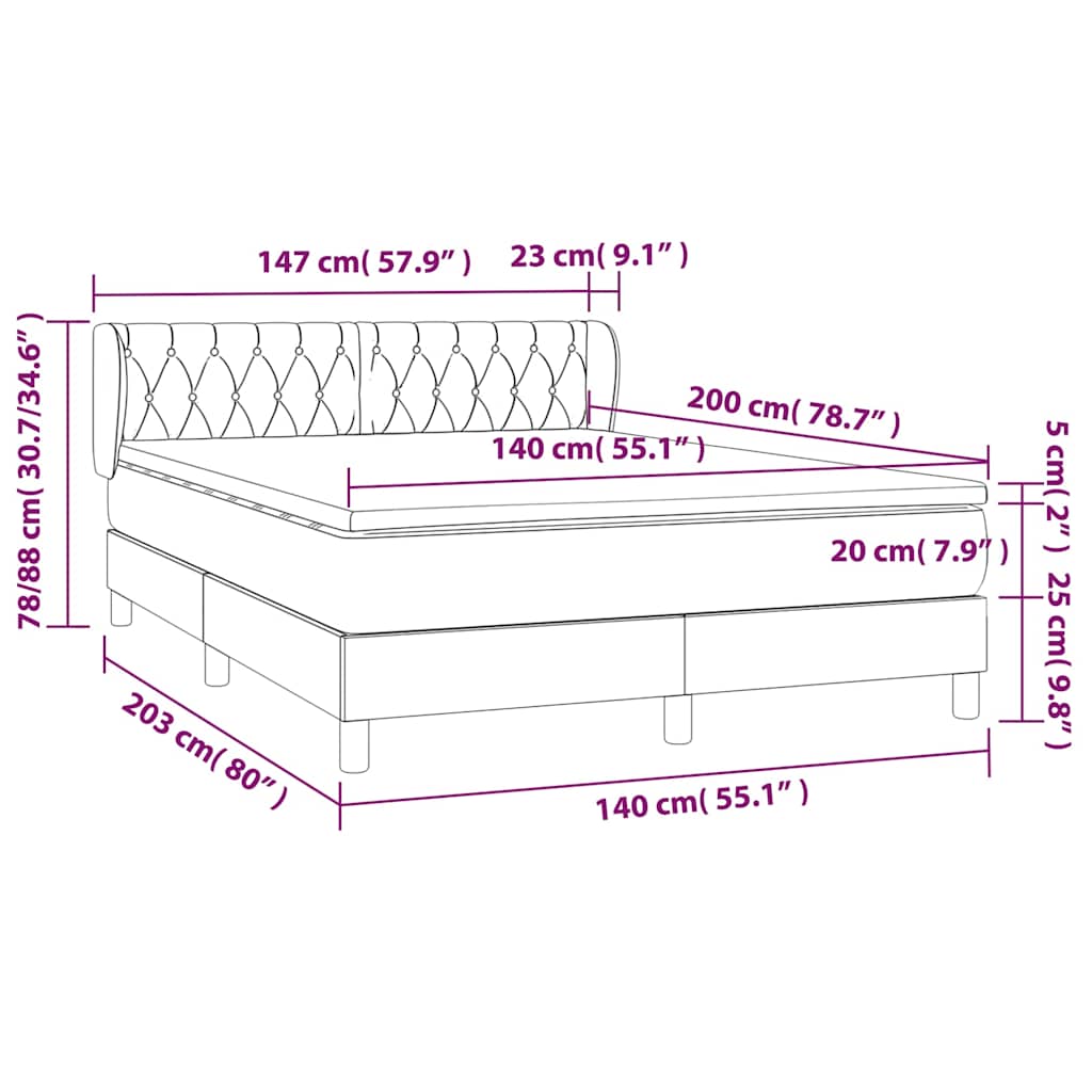 vidaXL Κρεβάτι Boxspring με Στρώμα Σκούρο Καφέ 140x200 εκ Υφασμάτινο
