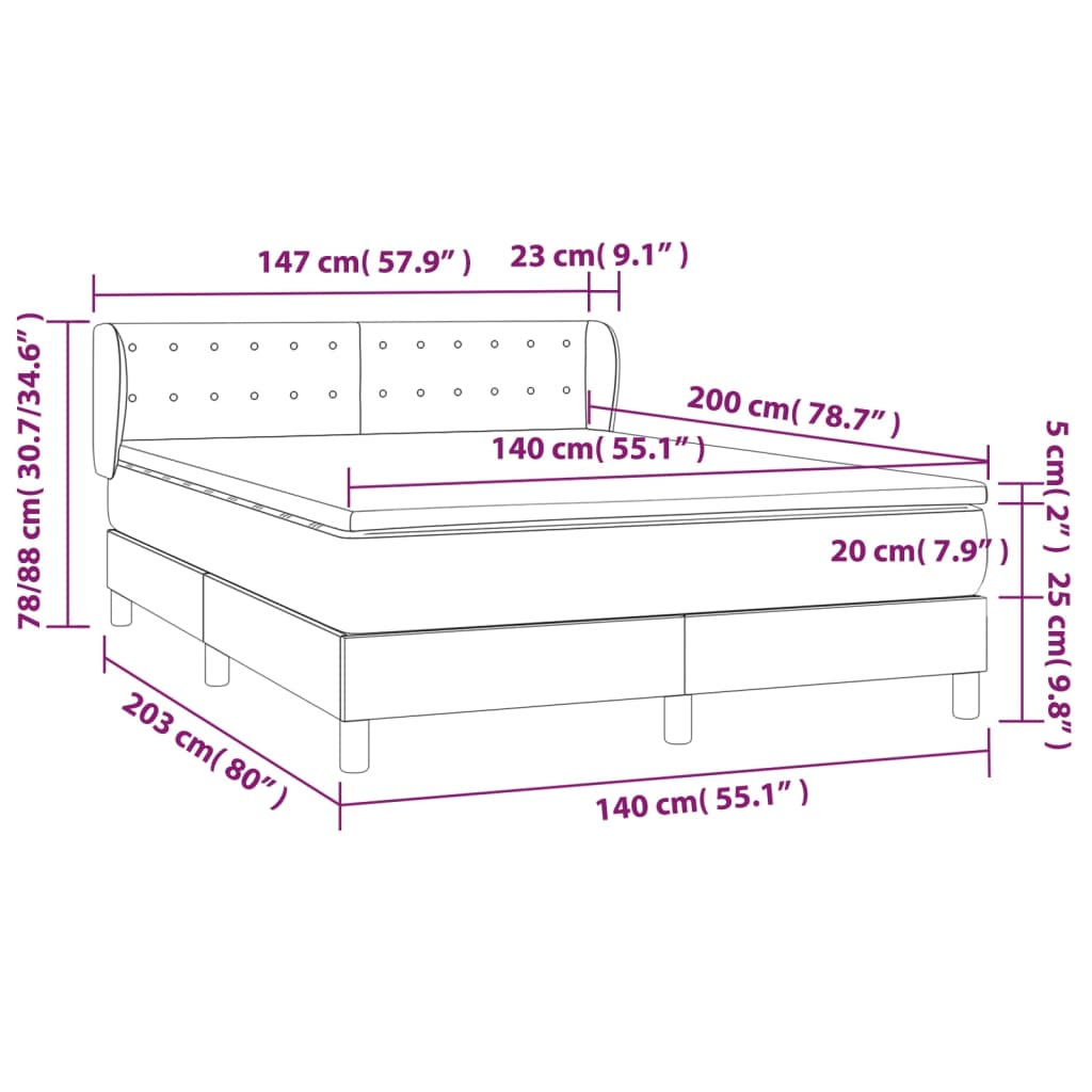 vidaXL Κρεβάτι Boxspring με Στρώμα Taupe 140x200 εκ. Υφασμάτινο