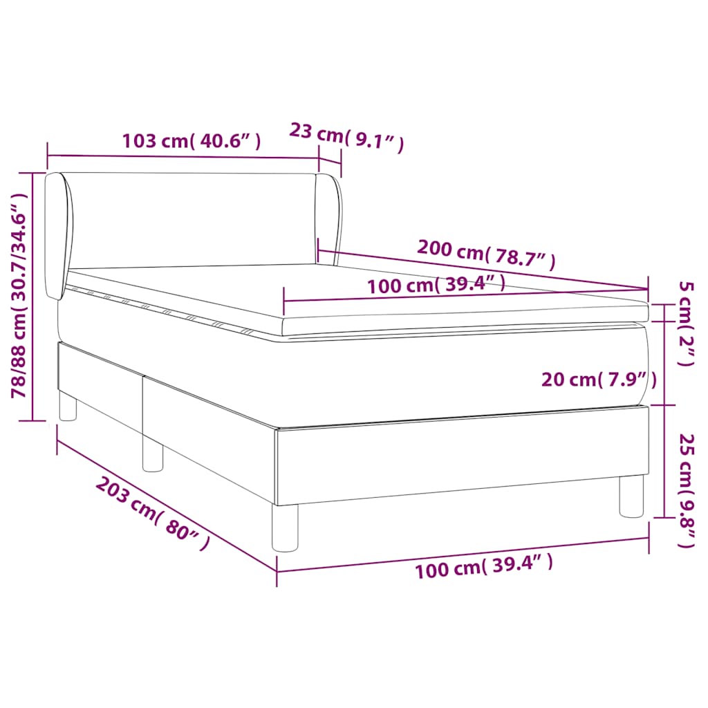 vidaXL Κρεβάτι Boxspring με Στρώμα Μαύρο 100x200 εκ. Βελούδινο