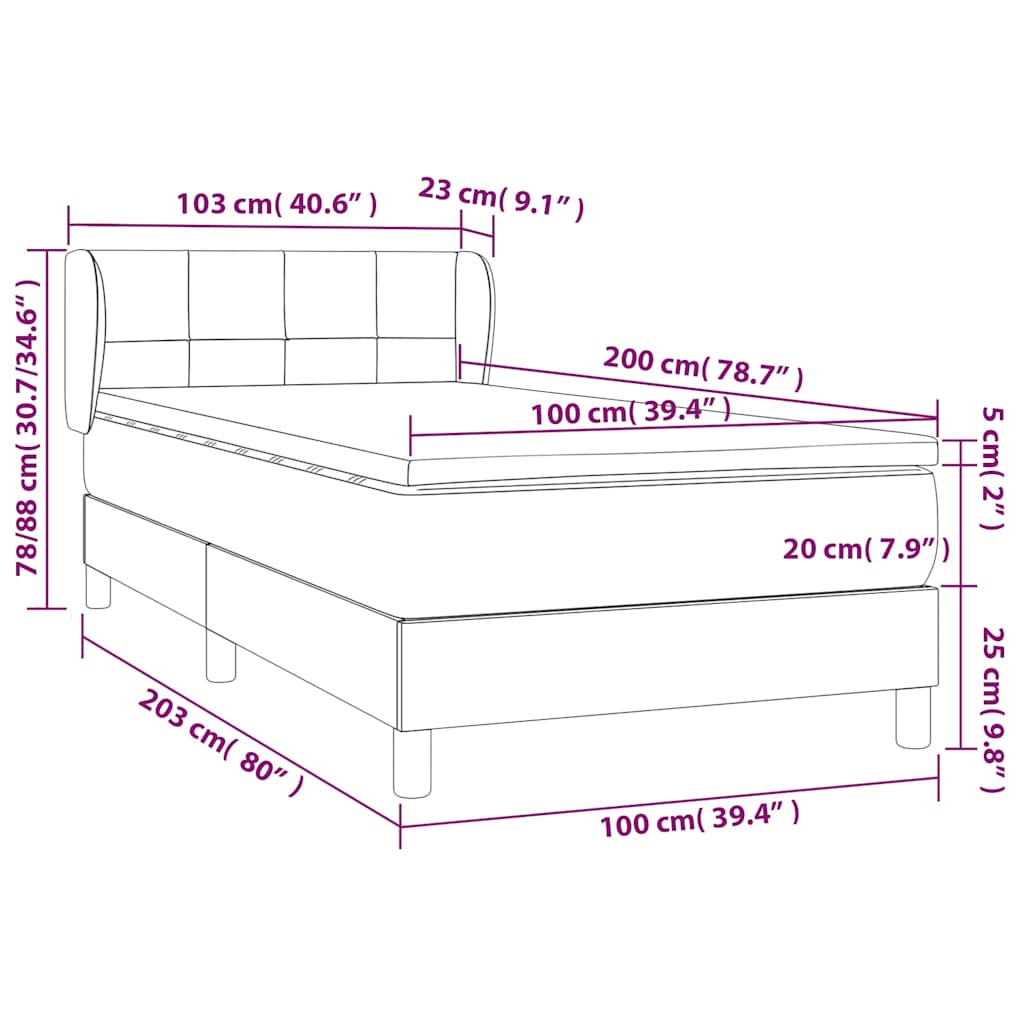 vidaXL Κρεβάτι Boxspring με Στρώμα Σκούρο Μπλε 100x200 εκ. Βελούδινο