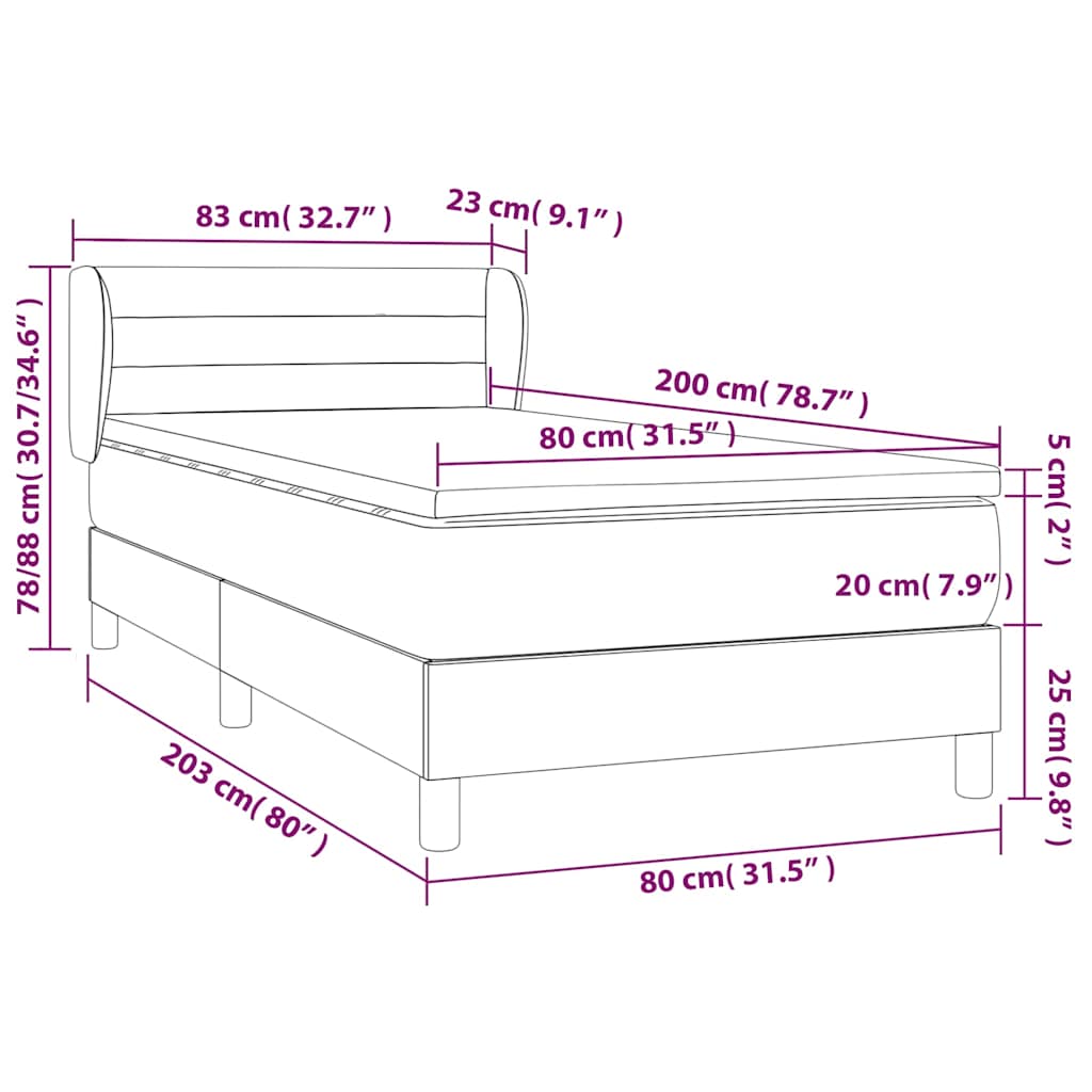 vidaXL Κρεβάτι Boxspring με Στρώμα Σκούρο Γκρι 80x200 εκ. Βελούδινο