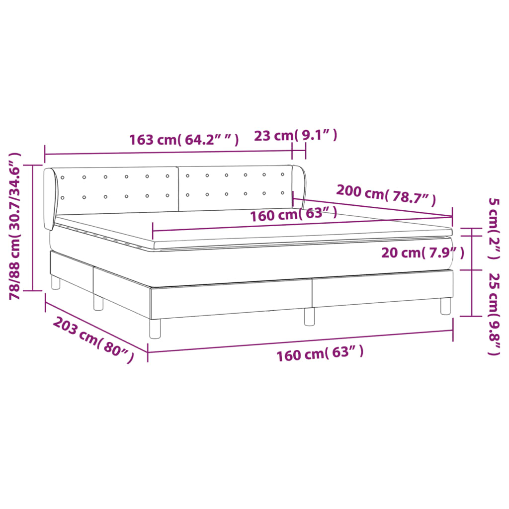 vidaXL Κρεβάτι Boxspring με Στρώμα Ροζ 160x200 εκ. Βελούδινο